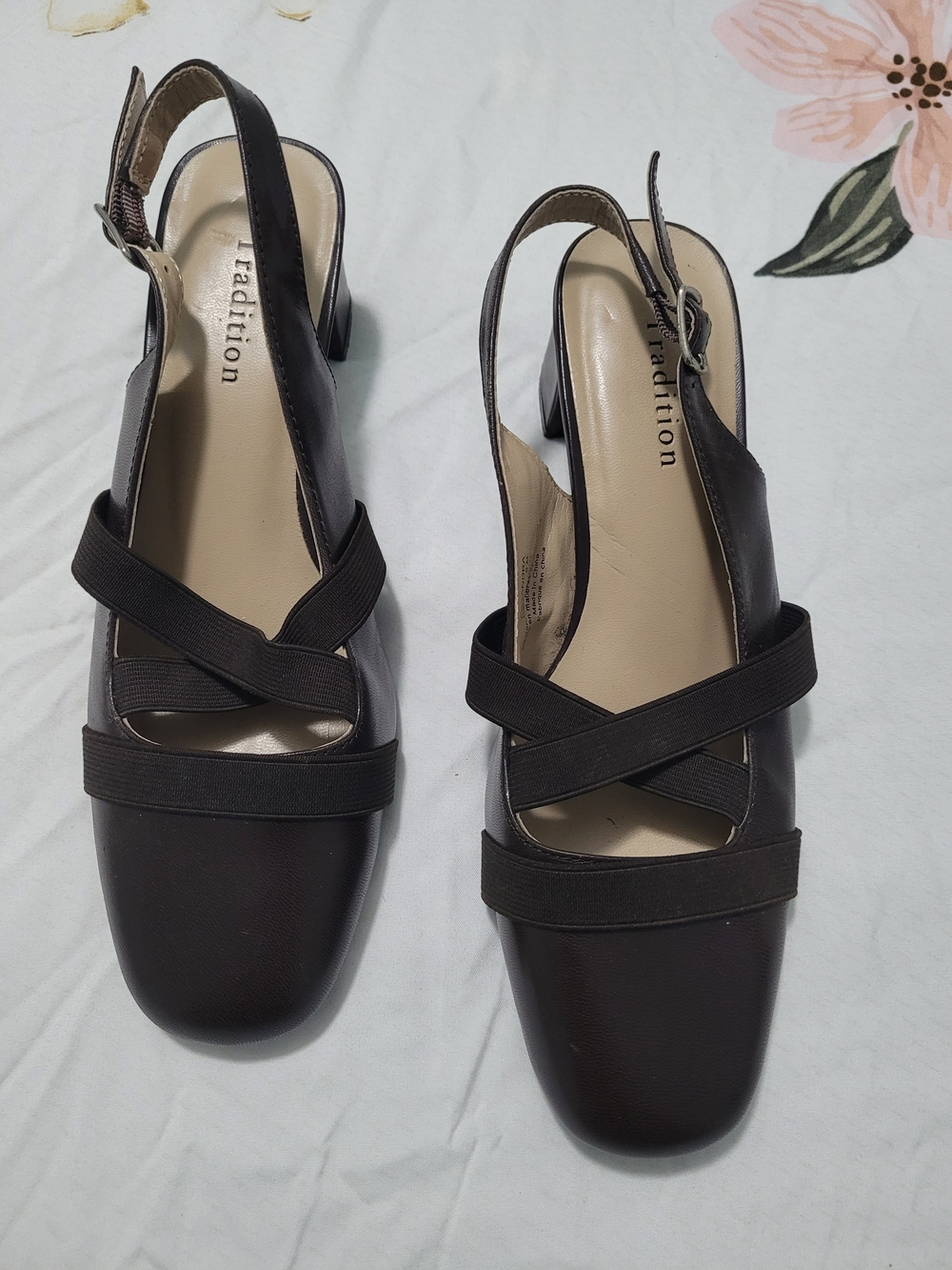 Women's Brown Slingback Low Block Heel Sandals